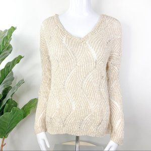 Sweet N Sinful Crochet Beige Sweater V Neck M